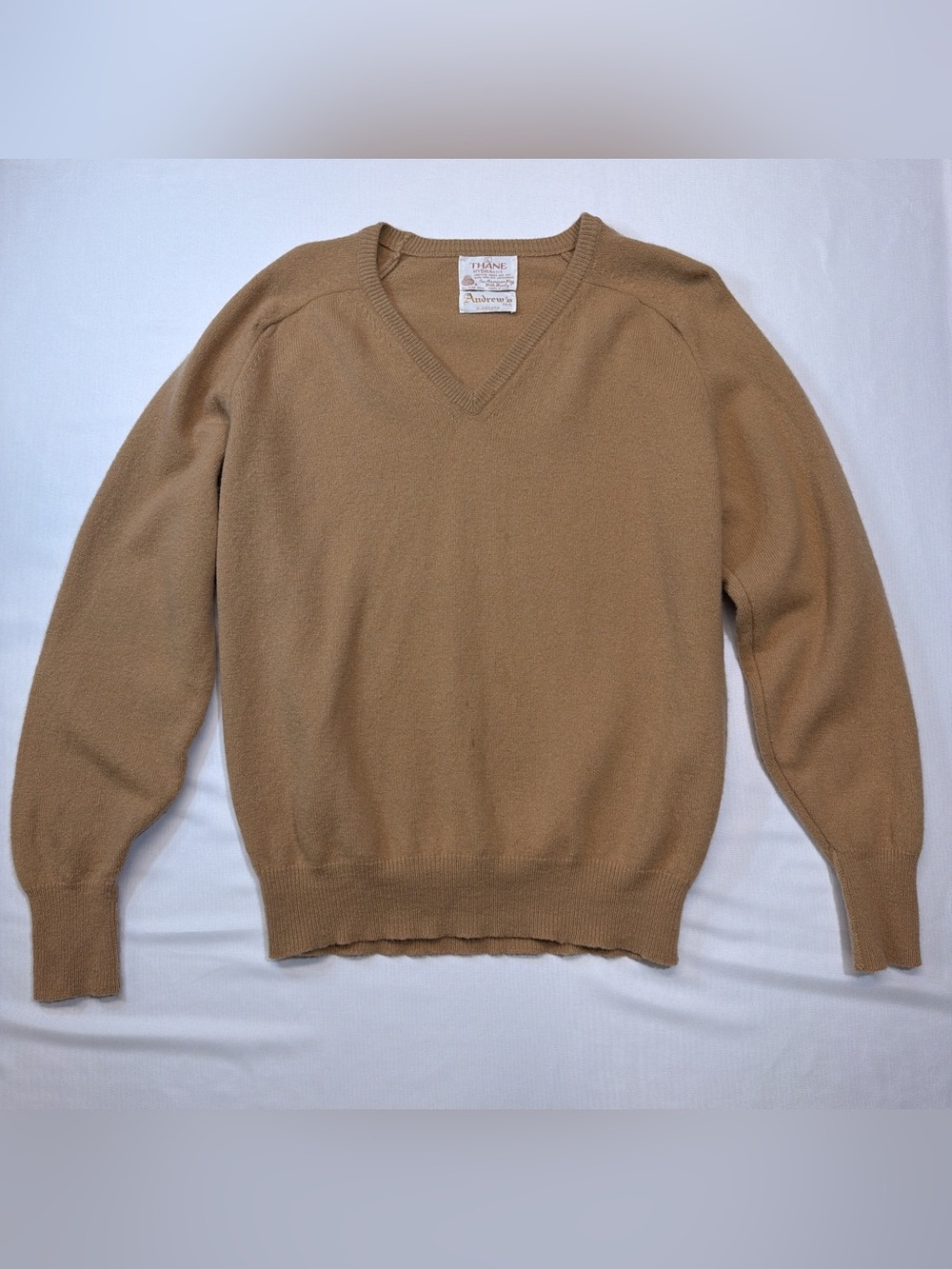 Thane by Andrews 100% Lambswool Men's Tan V-Neck Sweater Size L